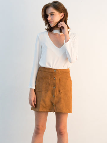 Button Front Mini Skirt