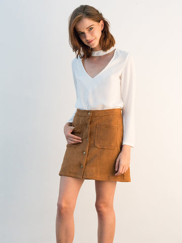 Button Front Mini Skirt